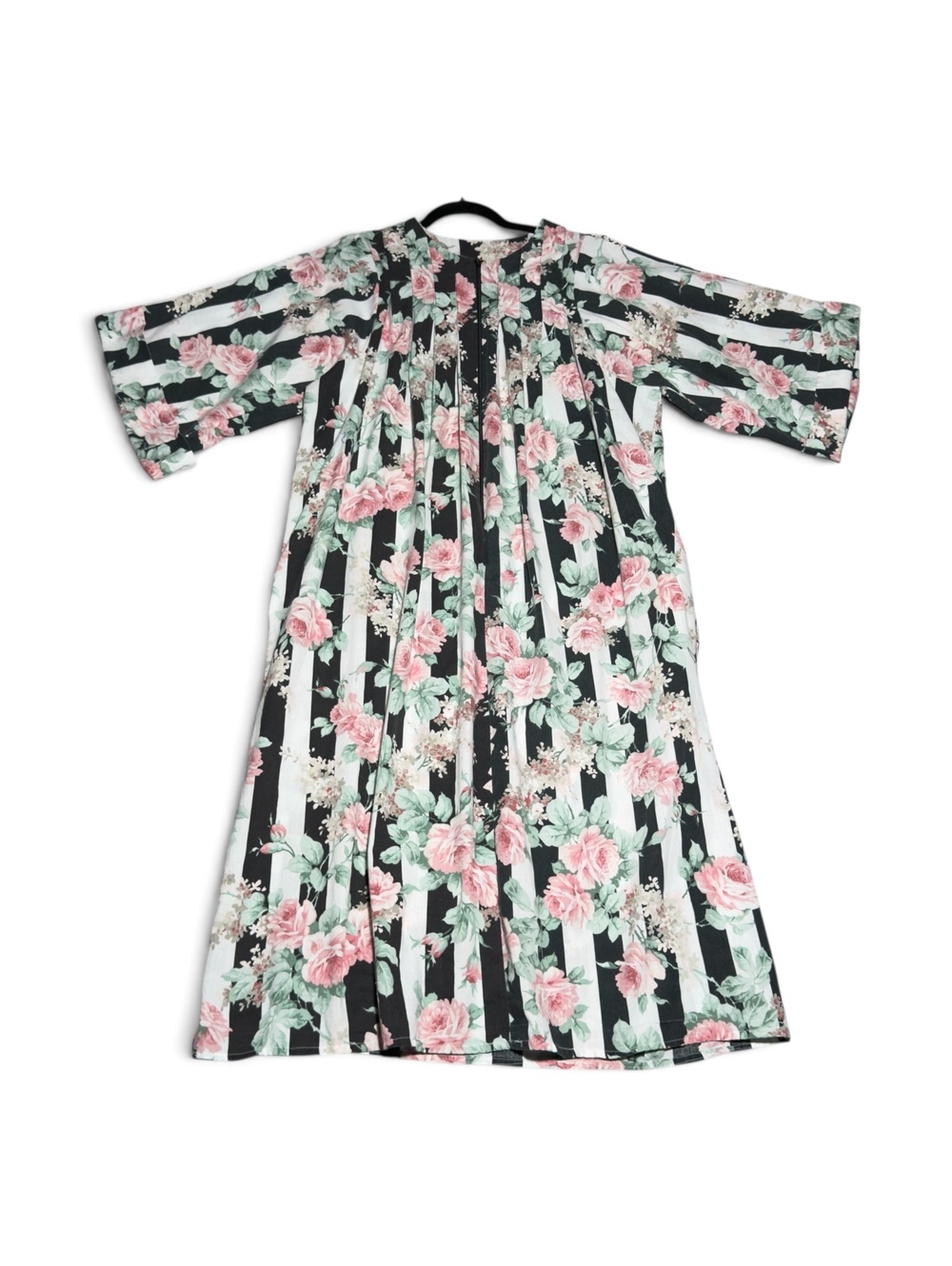 Vintage Anthony Richards Floral and Striped Midi Dress With Pockets Made in USA